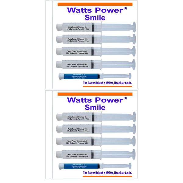 Watts Power 35% Teeth Whitening Gels - 8 Huge 10ml Gels Plus New FCP Enamel Gel - Dual Action for Surface and Deep Stains - 80ml - Made in The USA