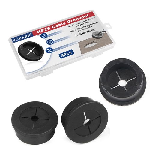 1-1/8 Inch Cable Grommet (28mm)– 8 Pcs Flexible Rubber Cord Hole Caps for Audio Racks, Entertainment Center, Multi-Cable Routing (Black)