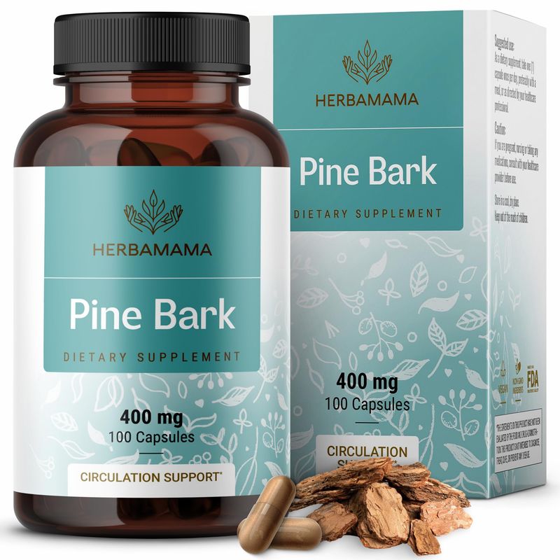 HERBAMAMA Pine Bark Extract Capsules - 400mg French Maritime Pine Bark ...
