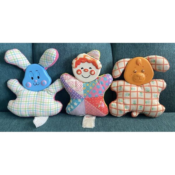 Lot of 3 Fisher Price Vintage Baby Rattles, Terry Cloth Stuffed Plush 1982