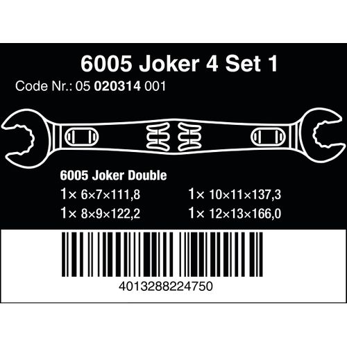 6005 Joker 4 Set 1 Double Open-Ended Wrench Set, 4 Pieces - 05020314001