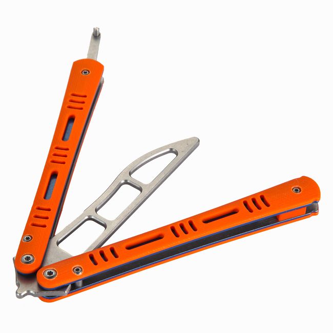 G10 Practice Butterfly Knife Bladeless Training Bladeless Foldable Stainless Steel Blade, Orange