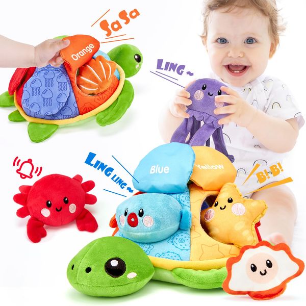 hahaland Montessori Toys for Babies 6-12 Months-6 PCS Stuffed Animals Baby Activity Soft Crinkle Toys Fine Motor Skills Learning Toy Infant Sensory Toys for Babies 6 9 12 18 Months Gift