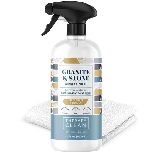 Therapy Granite Cleaner Kit with Microfiber - Daily Countertop Cleaner for Stone, Granite, Marble, Soapstone, Quartz, Quartzite, Slate, Headstone, Limestone, Corian, Laminate, and Tile
