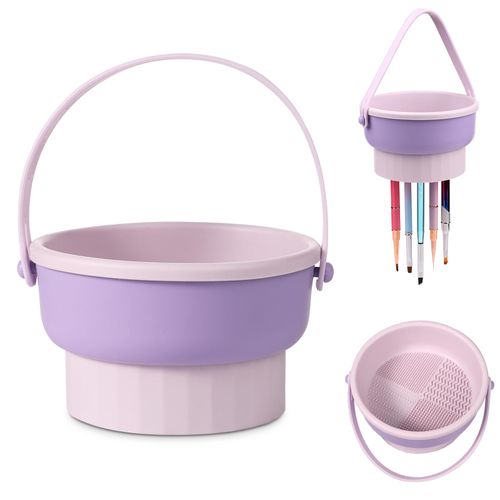 Ciotola Pulizia Pennelli Trucco, 14,5x13x8cm Tappetino Pulizia Pennelli Trucco Silicone Ciotola Lavaggio Pennelli Trucco Supporto Asciugare Pennelli Trucco per Ragazze Donne (Viola)