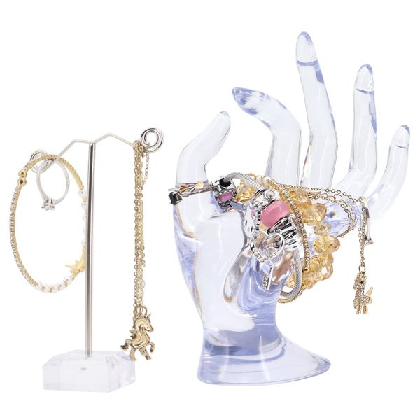 ShawFly Mannequin Hand Ok Gesture Ring Jewelry Necklace Display Organizer Stand Female Bracelet Watch Holder(transparent)