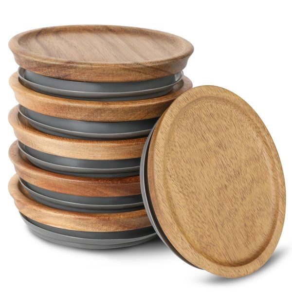 6 Pack Wide Mouth Canning Jar Lids, Reusable Wooden Storage Lids with Silicone Seal for Wide Mouth Jars