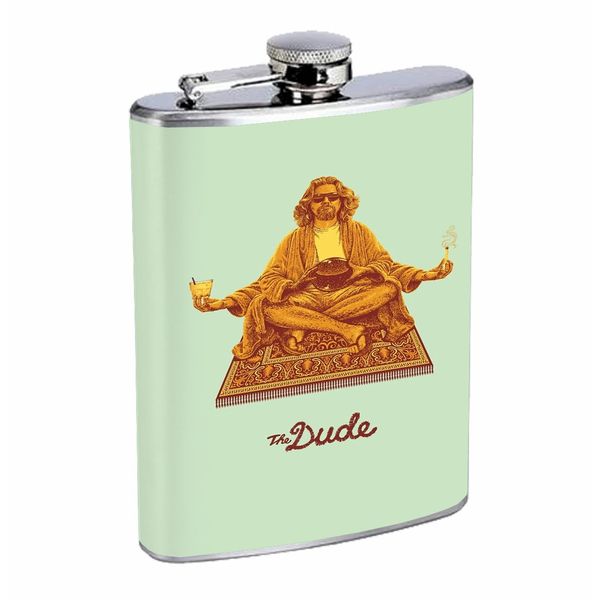 The Dude Lebowski 8oz Stainless Steel Flask Drinking Whiskey