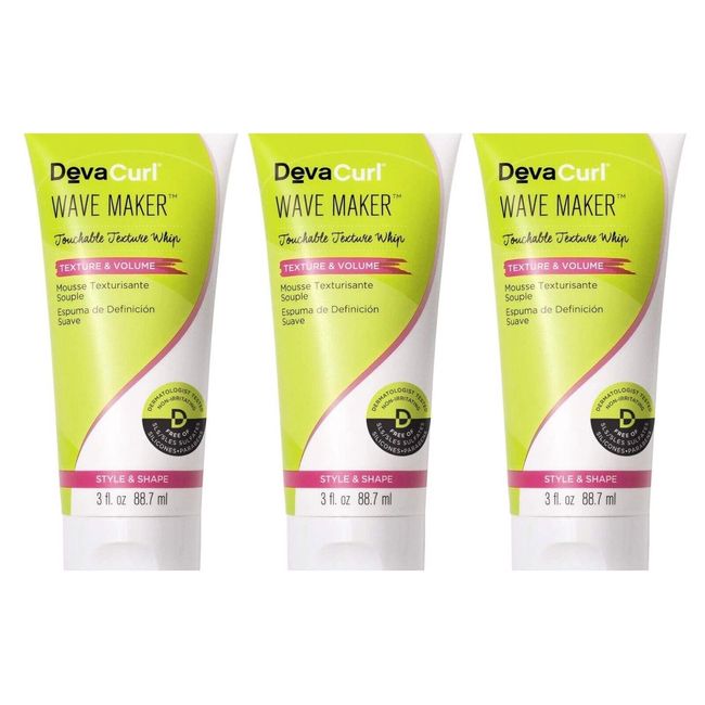 3 DevaCurl WAVE MAKER Touchable Texture Whip 3oz (000) TRAVEL SIZE TUBES