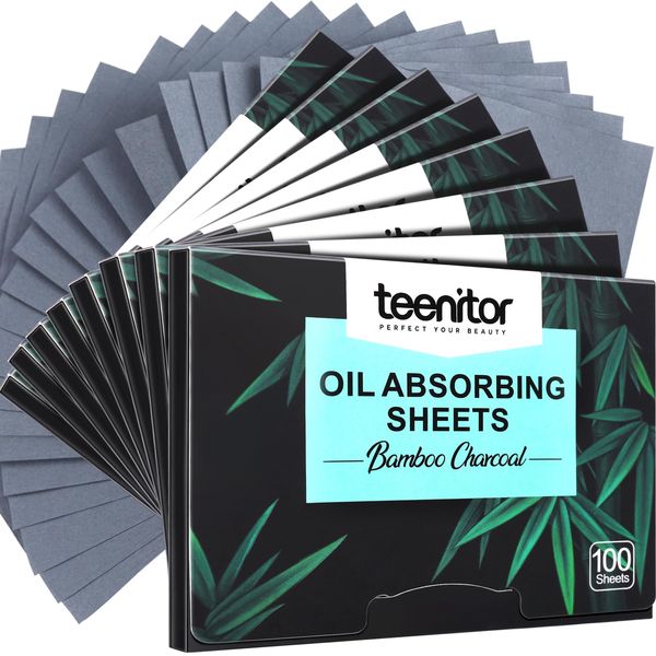 Teenitor 800 Counts Oil Blotting Papers for Face, Bamboo Charcoal Oil Absorbing Sheets for Oily Skin, Oil Blotting Sheets for Face, Oil Absorbent Pads Blotter Paper, Oil Face Wipes Large 10cmx7cm