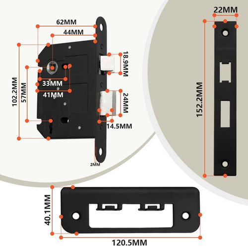 Bwintech 1 PCS 3 Lever Matt Black Mortice Sashlock 65mm（2.5 inch, Door Lock with Key for Internal and External Doors, Reversible Catch