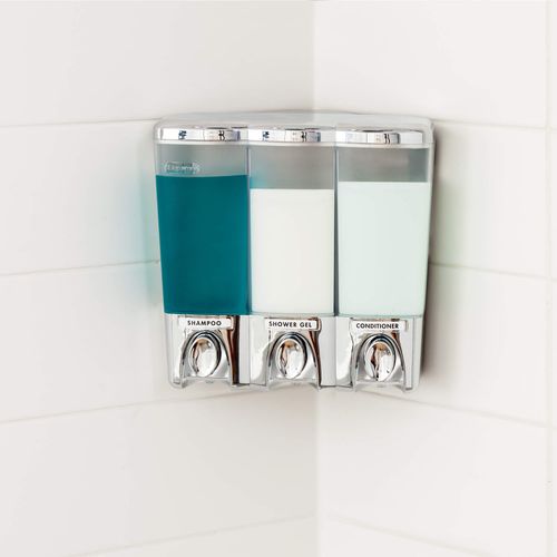 Better Living Products Clear Choice Shower 3 Shampoo and Soap Dispenser, 7.5" x 3.5" x 7.5, Chrome