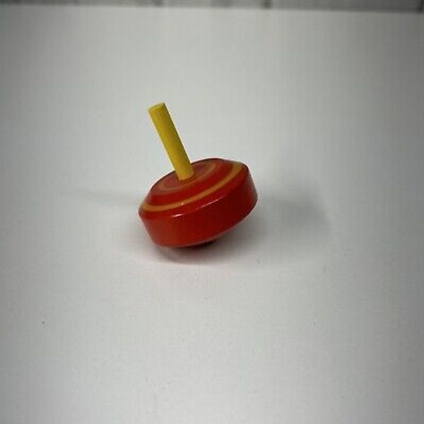 Vintage Wooden Spinning Top Toy Painted Red Yellow