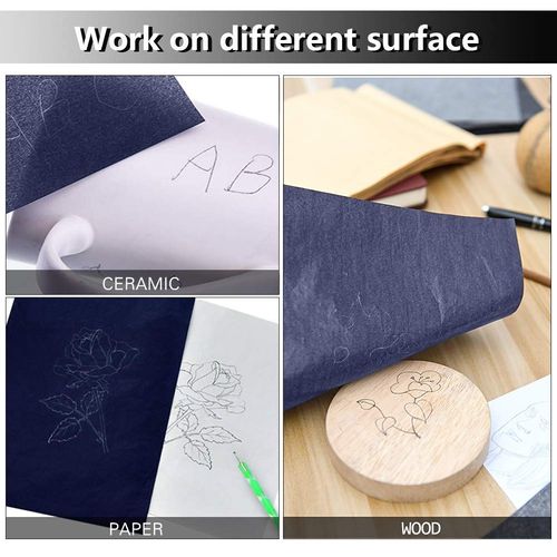100 Sheets Carbon Transfer Paper,Blue Carbon Copy Paper Tracing Paper with 5pcs Double-end Embossing Stylus for Wood,Paper,Canvas and Other Art Surfaces (8.3 x 11.7 inch)