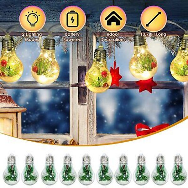 13.78FT Christmas Snow Globe String Light Xmas Lights Snowflakes Light w/Pine