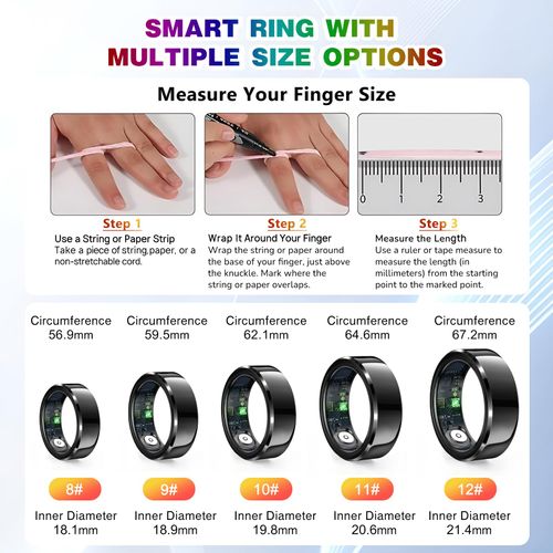 2025 Smart Ring with Air Gesture Control,Heart Rate&Sleep Monitor -Stylish Fitness Ring for Men&Women,IP68 Waterproof,Activity Tracker Records Steps Distance,Compatible with Android&iOS (Black, 12#)