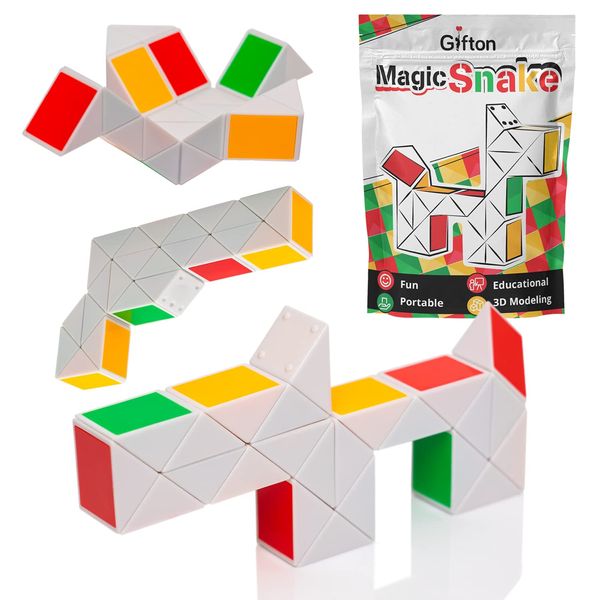 Gifton - Fidget Toy Pack - Magic Snake Ruler Cube 3D Twist Brain Teasers IQ Toys Colorful Puzzle Game - Party Bag Toys Gift for Kids Boy Girl Teens Son Daughter Christmas Stocking Filler (1 Supplied)