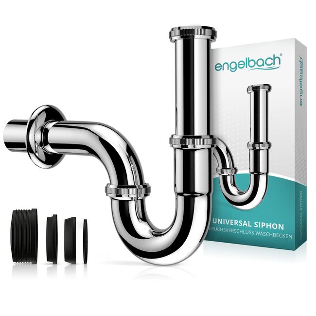 Engelbach® Siphon für Waschbecken - Abflussrohr Waschbecken 1 1/4" inkl. Gummimanschette - Universal Syphon für Badezimmer mit Montage-Video