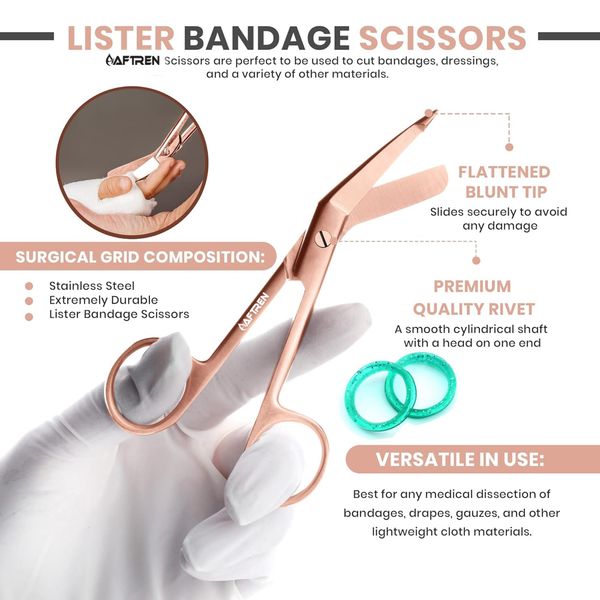 Professional Bandage Scissors Veterinary Nurse Scissor J2 Stainless Steel First Aid Scissors Ideal Students Paramedics Vets Utility (Rose Gold, 5.5 Inch)