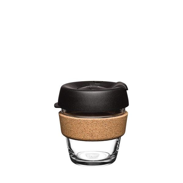 KeepCup Reusable Tempered Glass Coffee Cup | Travel Mug with Splash proof Lid, Brew Cork Band, Lightweight, BPA Free | Extra Small | 6oz / 177ml | Black