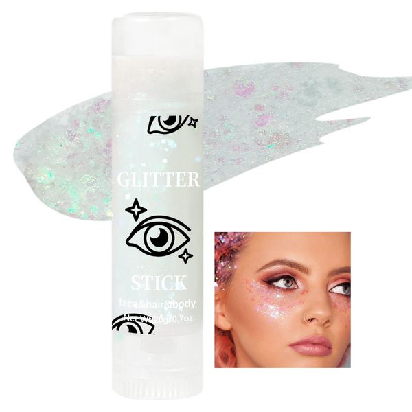 U-Shinein Body Glitter, Mermaid Face Glitter Stick Makeup Holographic Sequins, Hair Glitters Eyeshadow Body Shimmer for Rave Accessories,Stage Christmas Festival Makeup Glitter(White)