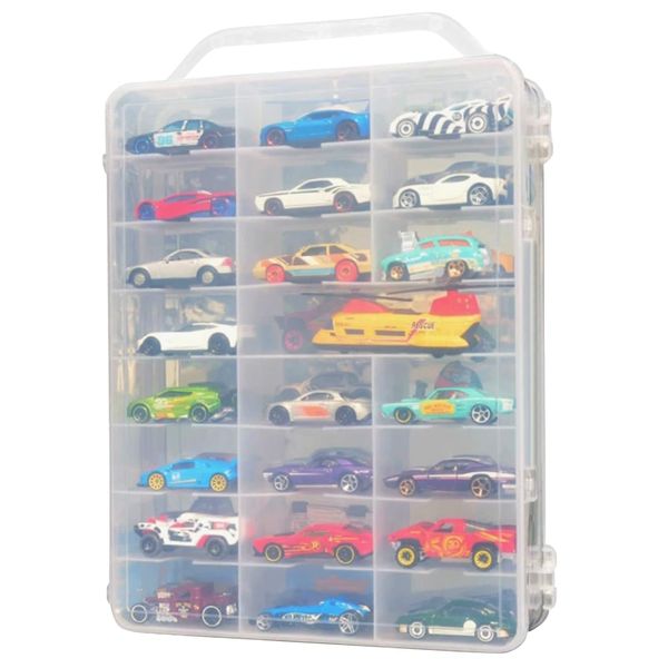 ZZFENGKR Hot Wheels Storage for 46 Toy Cars, Double Sided Toy Car Storage, Portable Clear Plastic Matchbox Cars Storage Case Hot Wheels Carrying Case, Case Only