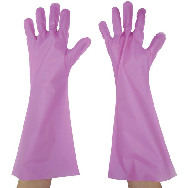 Tokyo Pak Embossed Gloves, Long 5-Strand, Pink, L, PL45L, Polyethylene Disposable Gloves