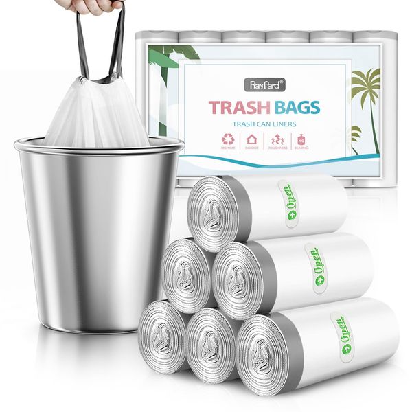 1.3 Gallon 120 Counts Mini Strong Drawstring Trash Bags Garbage Bags by RayPard, Small Plastic Bags fit 4-5L Trash Can for Home Office Kitchen Bathroom Bedroom, White Waste Basket Liners