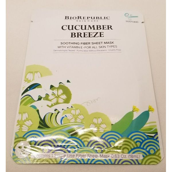 BIOREPUBLIC CUCUMBER BREEZE SOOTHING FIBER SHEET MASK 1 CT .63 OZ NEW SEALED!