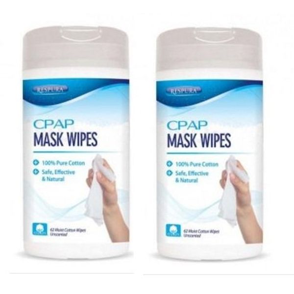 AG Industries Respura CPAP Mask Cleaning Wipes - Two Canister (62 Wipes in Each Container)