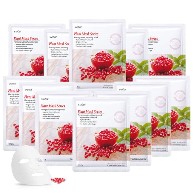 Jakuva 12PCS Deeply Moisturizing Facial Masks,Collagen Face Mask Facial Patches for Anti-Aging,Anti Wrinkle & Face Skincare,Firm Skin Softening Facial Pads Facial Pads,Pomegranate