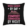 Vermicompost Worm Hunter White Worms Worm Farmer Throw Pillow
