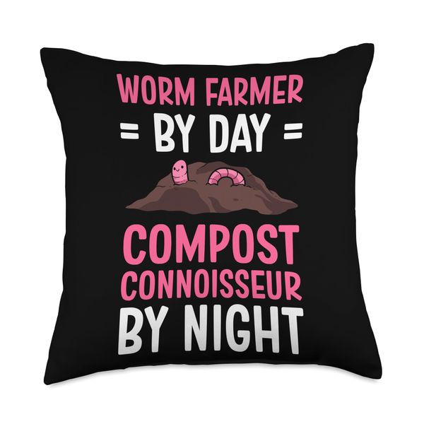 Vermicompost Worm Hunter White Worms Worm Farmer Throw Pillow