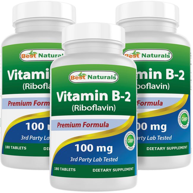 3 Pack Best Naturals Vitamin B2 100 mg 180 Tablets, vitamin b2