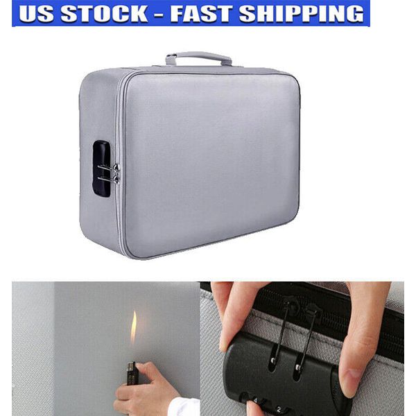 Waterproof Fireproof Briefcase Document Bag Organizer Lockable Storage Pouch