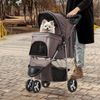 Brown Foldable Dog Stroller Pet Cage Carrier Cart w/Adjustable Canopy+Cup Holder
