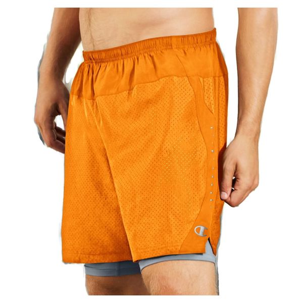 Champion Men's Cool Ctrl Run Short, Glazed Orange/Concrete, Small