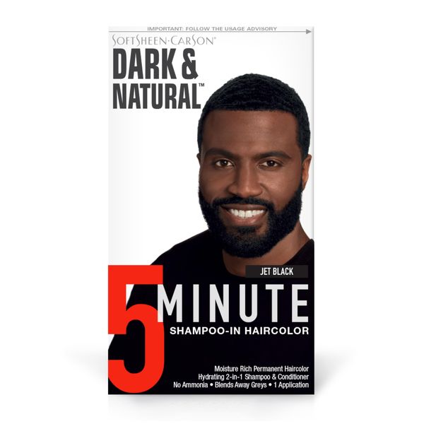 SoftSheen-Carson Dark & Natural Hair Color for Men 5 Minutes, Natural Looking Gray Coverage for Up To 6 Weeks, Shampoo-in Permanent Hair Dye, Jet Black, Ammonia Free, Jet Black
