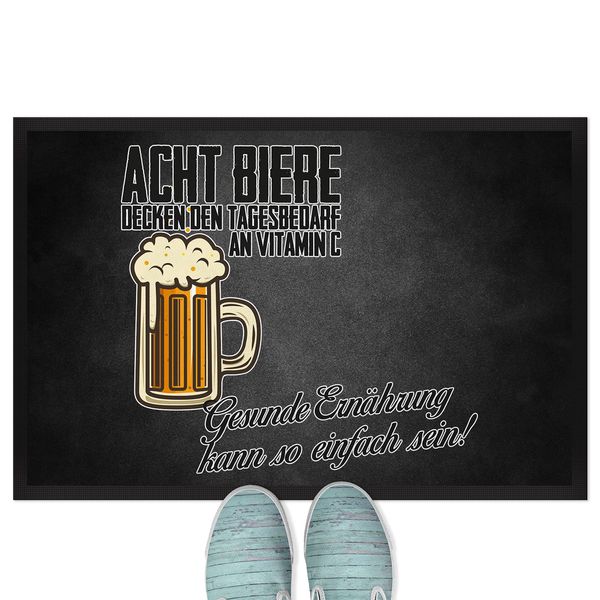 JUNIWORDS Fußmatte, Acht Biere Decken den Tagesbedarf an Vitamin C. Gesunde Ernährung kann so einfach Sein!, 120 x 80 cm, mit Gummirand