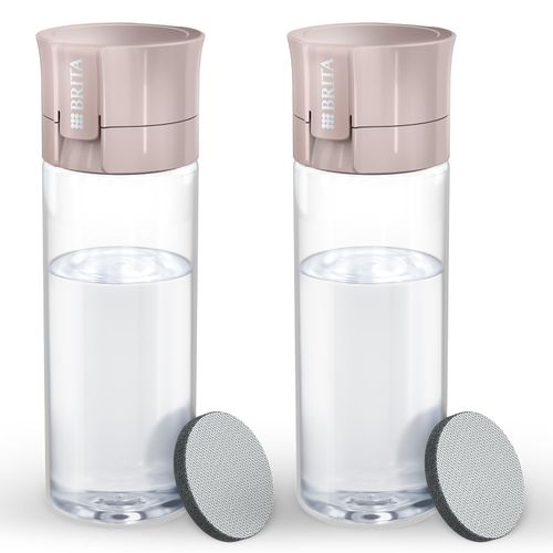 Brita Water Filter, Bottle-Shaped Water Bottle, PFOS/PFOA Removal Tested, Mauve Rose, Set of 2, 600ml with 1 Cartridge