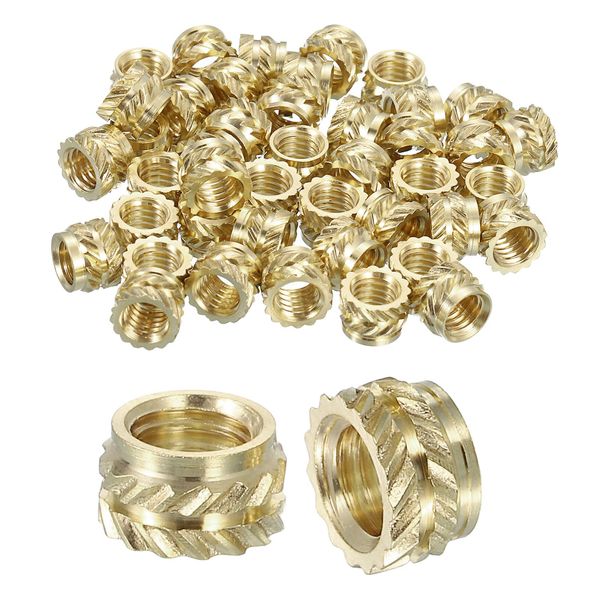 uxcell Insert Nuts with Knobs 50pcs M5 x 4mm L x 7mm OD 3D Printing Brass Nuts Female Threaded Inserts Brass Heat Set Insert Embedded Nuts