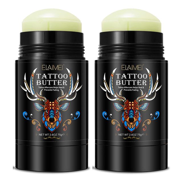 Natural Tattoo Aftercare Butter Balm - 2.6 oz - Moisturises, Heals, and Brightens Old and New Tattoos - Enhances Colour with Natural Ingredients. (2Pack)