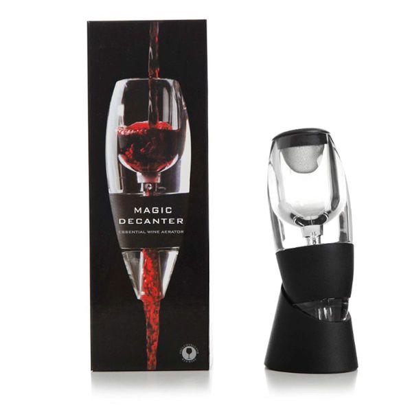 FOSFUN Wine Decanter Aerator Breather with Base Acrylic Wine Breather Wine Gift Set Magic Decanter Red Wine Aerator & Stand