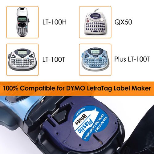 15 Pack Compatible with Dymo Letratag Refills 91201 91331 S0721660 Label Maker Tape White Plastic 12mm x 4m 1/2" x 13', Work with Dymo Letra Tag LT-100H LT-100T Plus 200B QX50 XR XM 2000