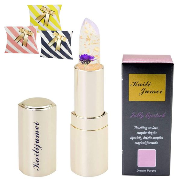 Kailijumei Genuine Flower Lip Tient Magic Color Lipstick with Gold Powder Flower Lip Balm Jelly Lipstick