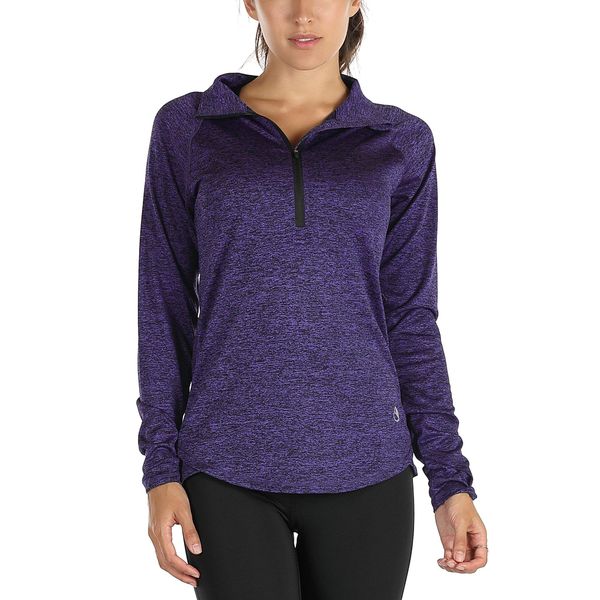 icyzone Women's Workout Yoga Track Jacket 1/2 Zip Long Sleeve Running Shirt(M,Purple)