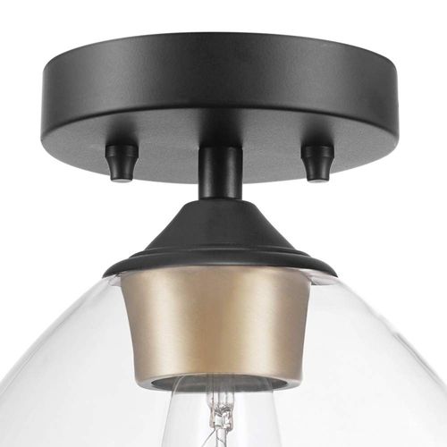 Globe Electric 60333 Harrow Light Semi-Flush Mount, Matte Black with Clear Glass Shade, 9.1, Bulb Not Included