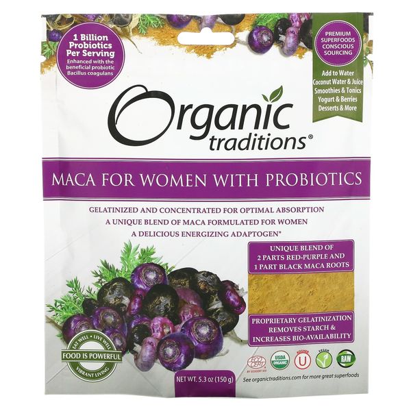 Organic Traditions Maca Probiotic Powder for Women 150g, 1 Pack, 5.3oz (150g)