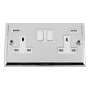 USB Socket 2 Gang - Polished Chrome - Victorian - White Insert Plastic Rocker Switch - 13A Double Wall Plug USB Socket 3