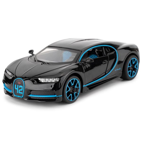 TGRCM-CZ 1/32 Scale Alloy Toy Car, Bugatti Chiron Model Car, Toy Car with Pull Back Function, Toy Model with Sound and Bright Lights, Toy Car for 3-8 Years Old (Black)